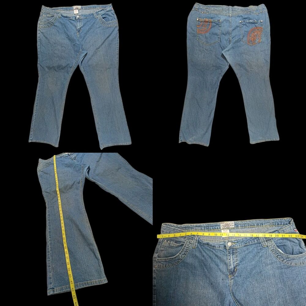 Y2K Mecca Femme Jeans Embellished 22W Blue MED Wash Stretch Denim Grunge Street